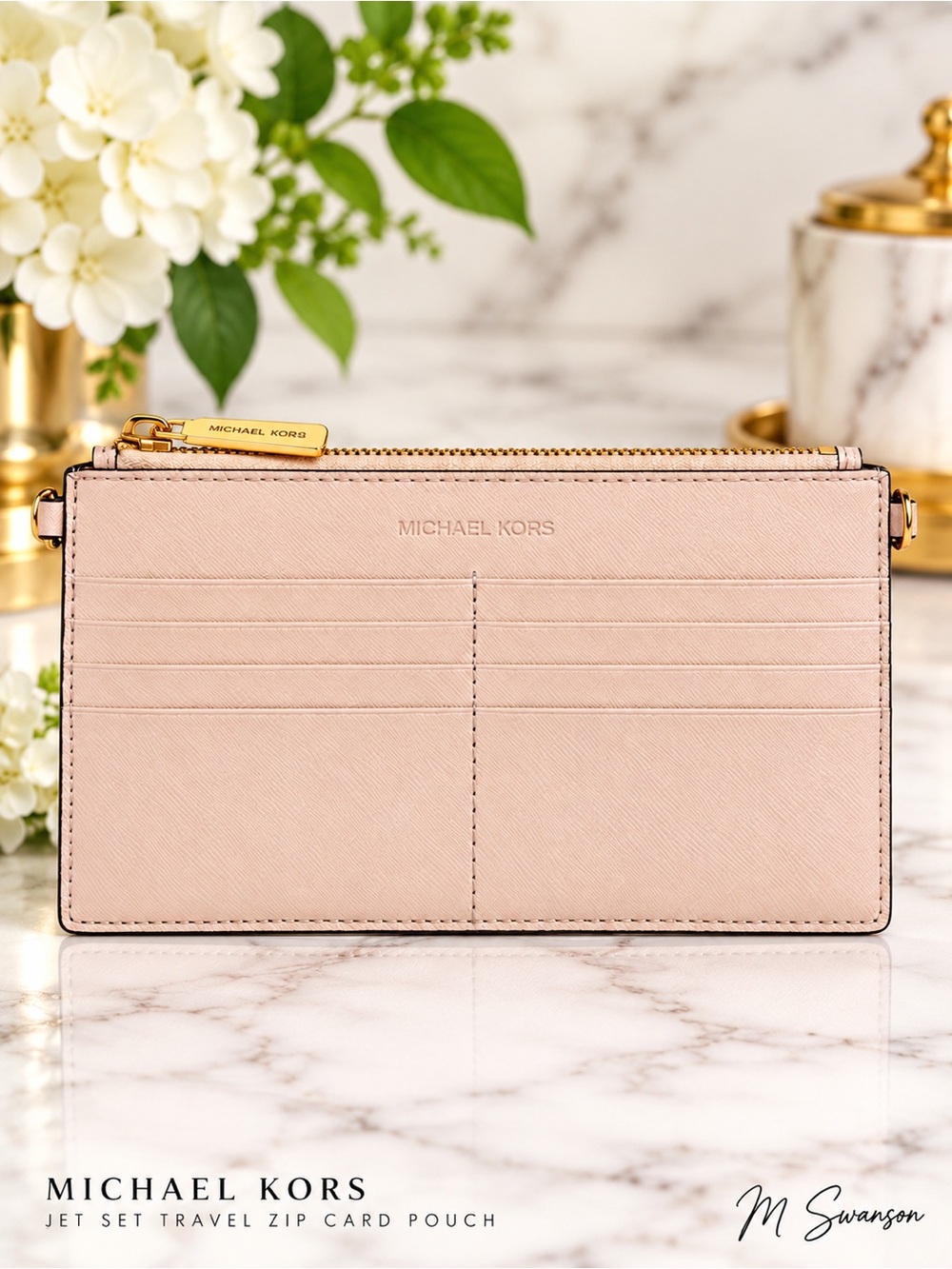 Michael Kors 35S9GTVC3L Removable Zip Card Pouch Wallet Powder Blush